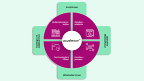 Accelerom Kundenorientierung-Reifegrad-Assessment in vier Diemensionen (Unternehmenskultur, Kundenerlebnis, Kundenprozesse, Technologie und Daten)